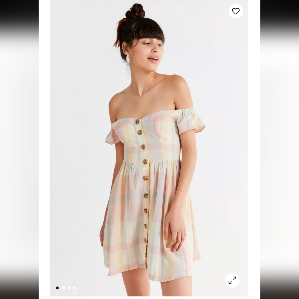 Urban Outfitters Amelie Off The Shoulder Plaid Dress